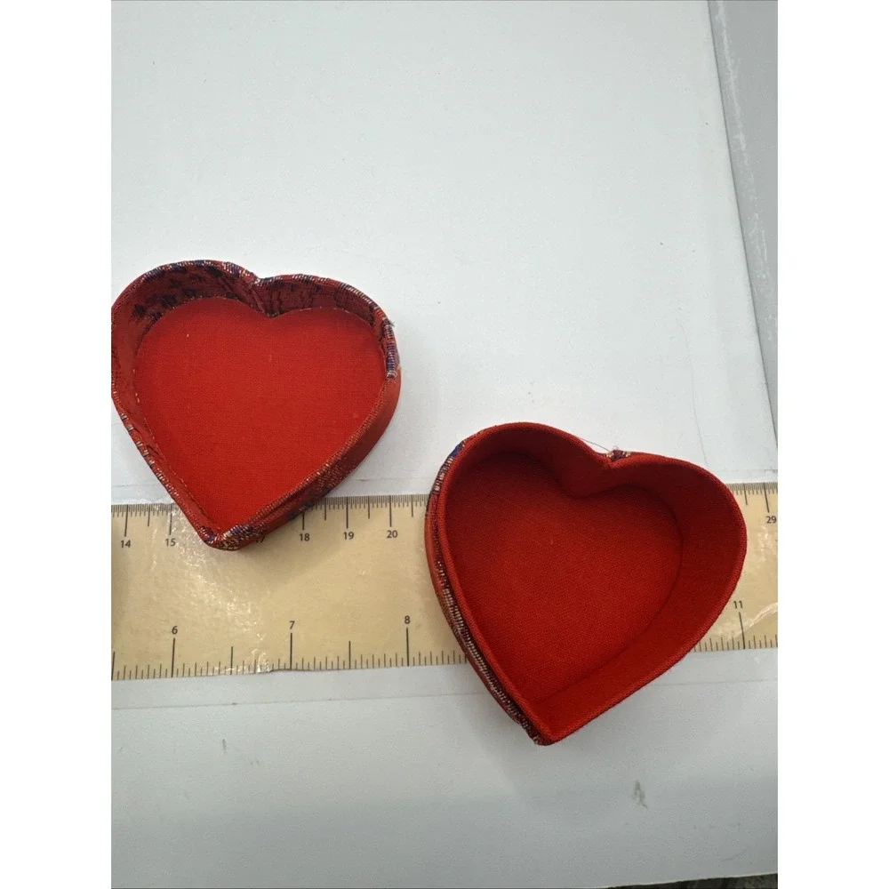 Set Of 2 Asian Ring Jewelry Box Compact Fabric Floral Portable - Heart Shaped